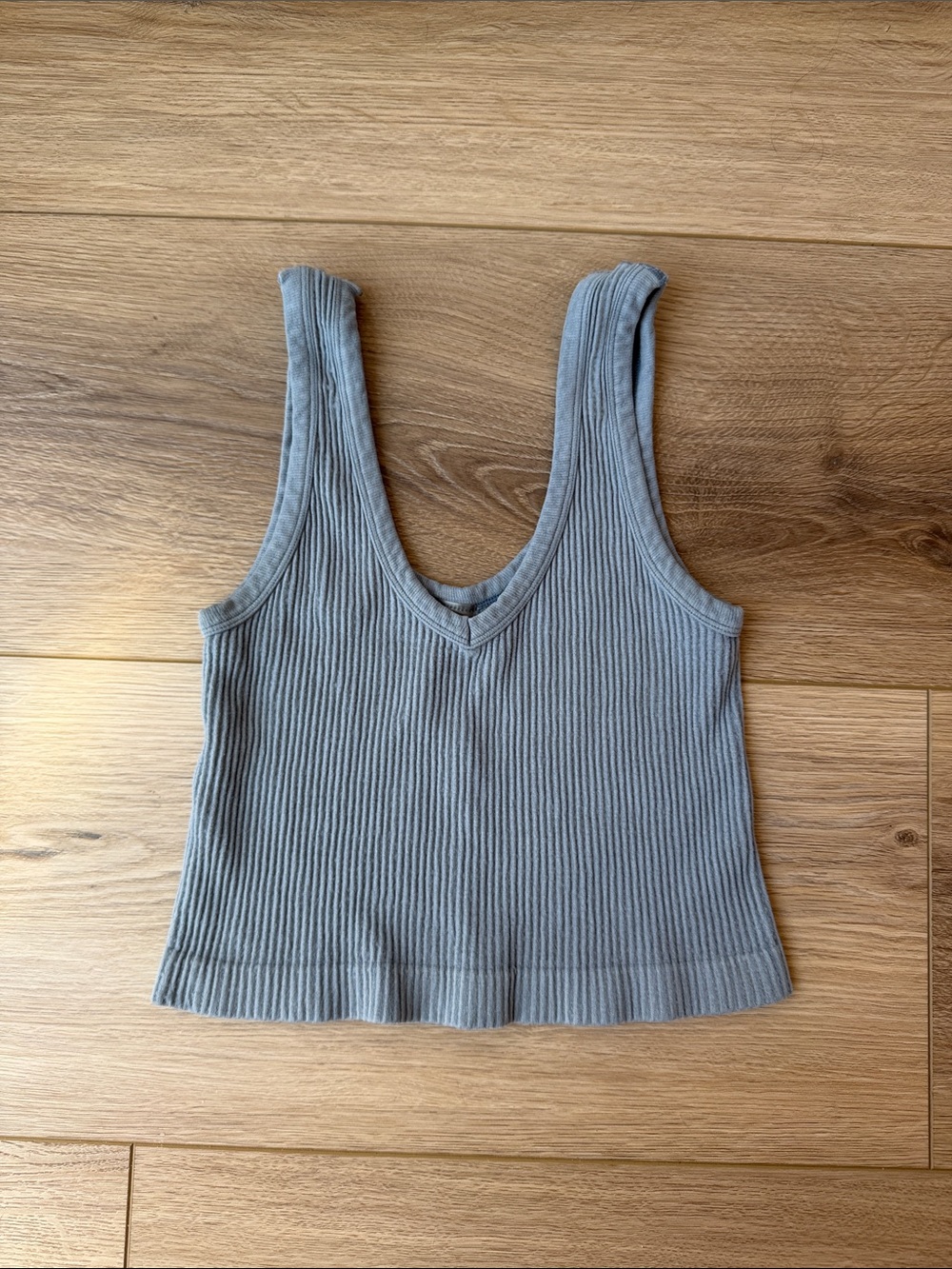 Mono B Ribbed Seamless Cropped Tank Top, Gray Blue, Small